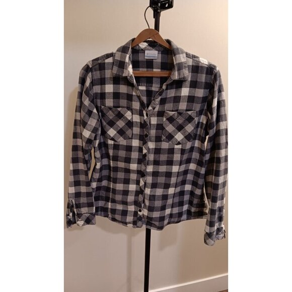 Large Columbia Button Up Plaid Long Sleeve Shirt Mens Gray Good Condition - Picture 3 of 12